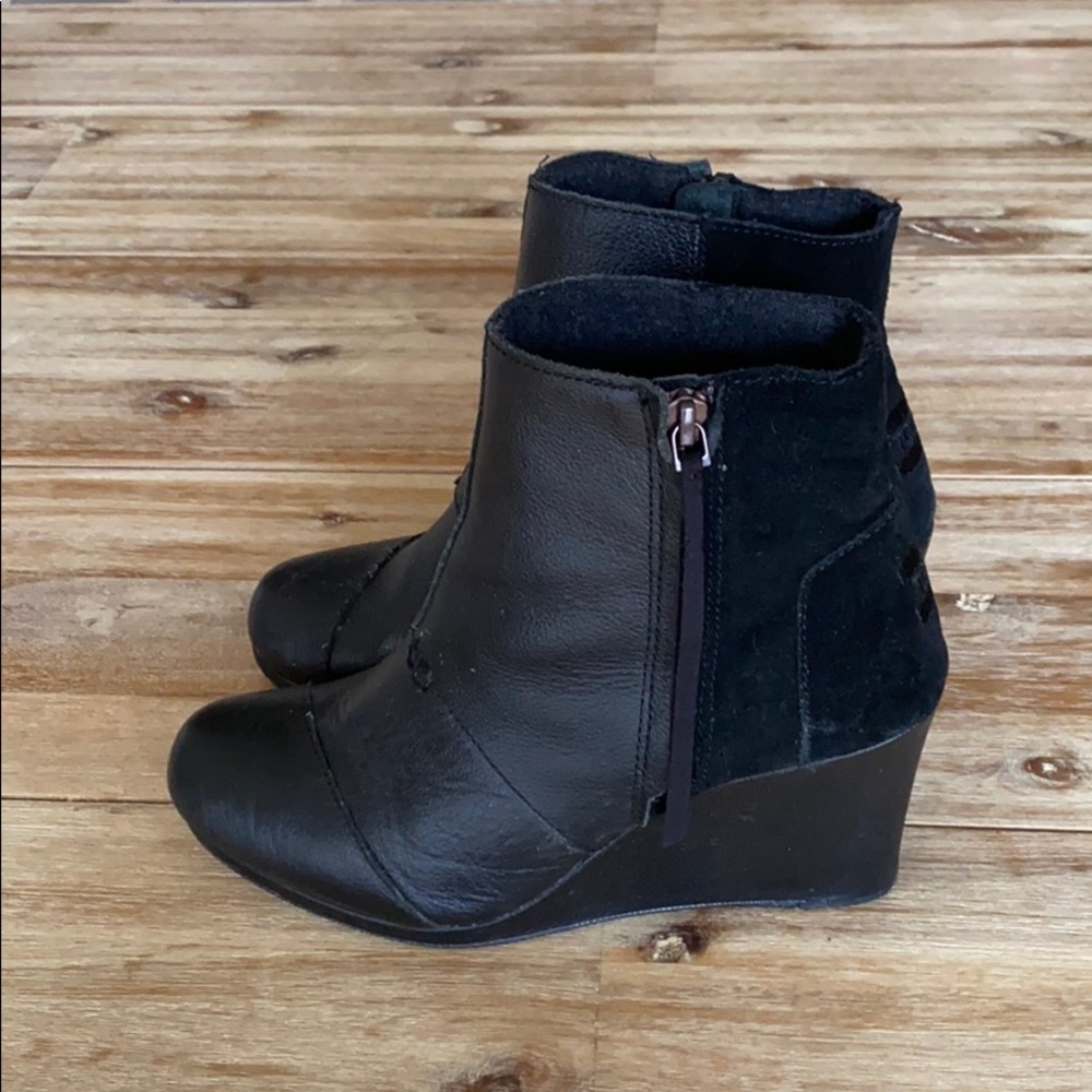 Tom’s Leather Wedge Booties
